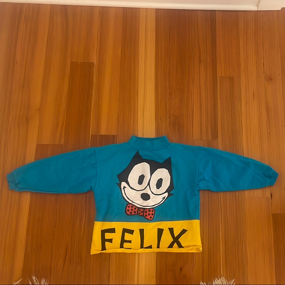 Felix the Cat Blue and Yellow Kids thick cotton mock turtleneck, size 5/6